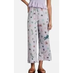 Hill House The Skylar Linen Pants in Sea Creature Women's MED NWT Nautical Beach
